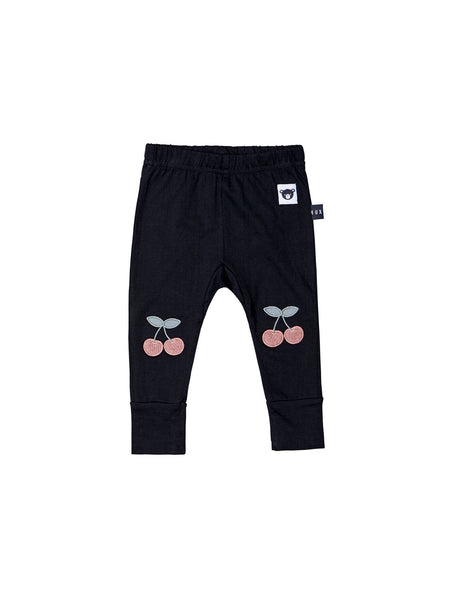 Huxbaby Cherry Patch Leggings | Black - Green Hearts Pink