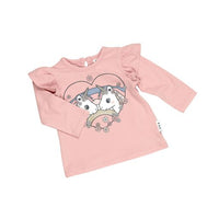Huxbaby Unicorn Hearts Frill Top | Dusty Rose