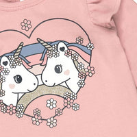 Huxbaby Unicorn Hearts Frill Top | Dusty Rose