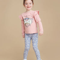 Huxbaby Unicorn Hearts Frill Top | Dusty Rose
