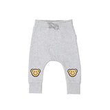 Huxbaby Smile Bear Pocket Drop Crotch Pants | Light Grey Marle