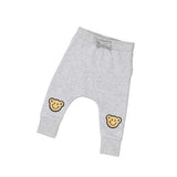 Huxbaby Smile Bear Pocket Drop Crotch Pants | Light Grey Marle