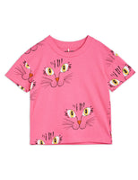 Mini Rodini Cat Face AOP SS Tee | Pink