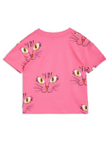 Mini Rodini Cat Face AOP SS Tee | Pink