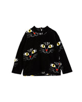 Mini Rodini Cat Face AOP Velour Sweater | Black