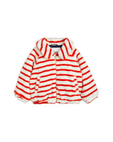 Mini Rodini Angry Cat Stripe Faux Fur Jacket | Red