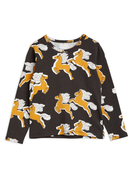 Mini Rodini Horses AOP LS Tee | Black