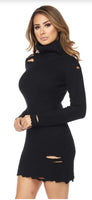 Distressed Sweater Dress | Black - Green Hearts Pink