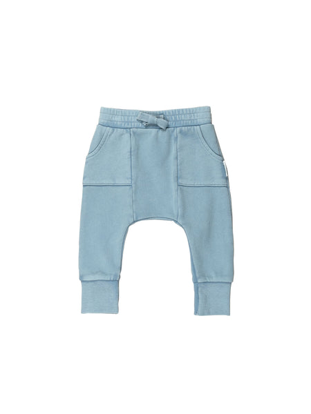 Huxbaby Vintage Terry Drop Crotch Pants | Vintage Dusty Blue