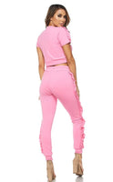 Ruffled Jogger Set SS | Bubble Pink - Green Hearts Pink