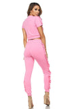 Ruffled Jogger Set SS | Bubble Pink - Green Hearts Pink