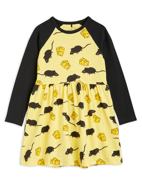 Mini Rodini Mouse AOP LS Dress | Yellow