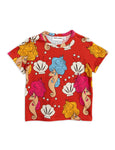 Mini Rodini SS Seahorse Tee | Red - Green Hearts Pink