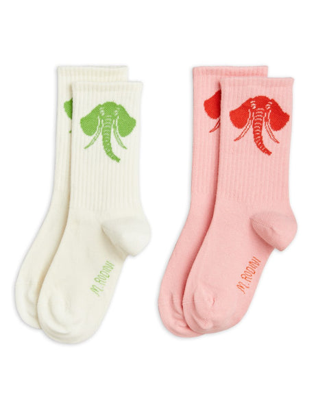 Mini Rodini Elephant 2-Pack Socks | Pink