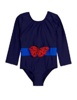 Mini Rodini Butterfly LS Swimsuit | Navy - Green Hearts Pink