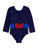 Mini Rodini Butterfly LS Swimsuit | Navy - Green Hearts Pink
