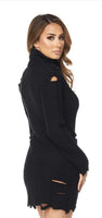 Distressed Sweater Dress | Black - Green Hearts Pink