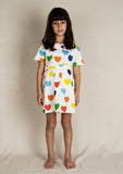 Mini Rodini Rainbow Love Woven Top | Off White - Green Hearts Pink