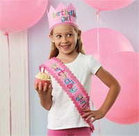 Birthday Girl Crown - Green Hearts Pink