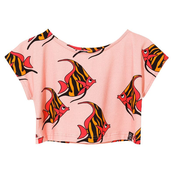 Kukukid Crop Top | Pink Orange-Pink Fish