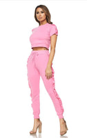 Ruffled Jogger Set SS | Bubble Pink - Green Hearts Pink