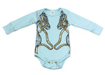 Karen Brost Horse Play Bodysuit | Bubba Blue - Green Hearts Pink