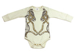 Karen Brost Horse Play Bodysuit | Vintage Cream - Green Hearts Pink