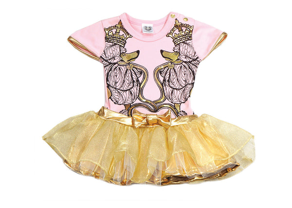 Karen Brost Baby Party Dress | Ballet Pink Poodle - Green Hearts Pink