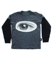 Nununu Eye Patch LS T-Shirt | Charcoal - Green Hearts Pink