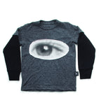 Nununu Eye Patch LS T-Shirt | Charcoal - Green Hearts Pink