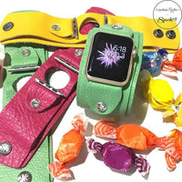 Lux Leather Cuff | Candy Apples - Green Hearts Pink