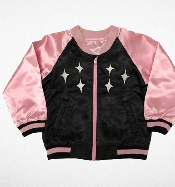 Tiny Whales Satin Jacket | Stardust - Green Hearts Pink