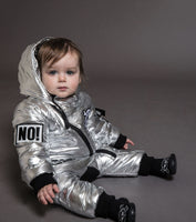 Nununu Super Patch Down Overall | Silver - Green Hearts Pink