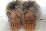 Fur Trim Moccasins | Mocha - Green Hearts Pink