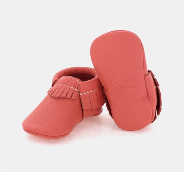 Freshly Picked Moccasins | Coral - Green Hearts Pink
