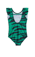 Mini Rodini Tiger Ruffled Swimsuit | Green - Green Hearts Pink