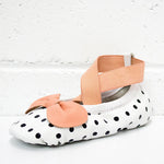 From Zion Ballet Mocs | Polkadot + Peach - Green Hearts Pink