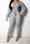 Off The Shoulder Jogger Set - Green Hearts Pink