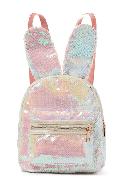 Plum Sequins Bunny Backpack - Green Hearts Pink