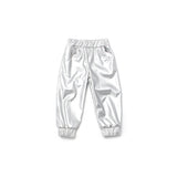 OMAMImini Faux Leather Joggers | Silver - Green Hearts Pink