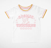 Tiny Whales Tee | Cosmic Unicorns - Green Hearts Pink