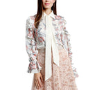 Floral Ruffle Sleeve Top | Ivory - Green Hearts Pink