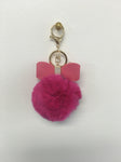 Fur Pom Pom + Bow | Hot Pink - Green Hearts Pink