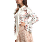 Floral Ruffle Sleeve Top | Ivory - Green Hearts Pink