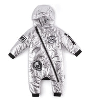 Nununu Super Patch Down Overall | Silver - Green Hearts Pink