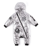 Nununu Super Patch Down Overall | Silver - Green Hearts Pink