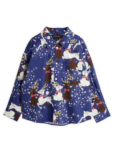 Mini Rodini Reindeer Woven Shirt | Blue