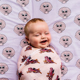 Kip&Co x Hugo Loves Tiki Swaddle | Seahorses - Green Hearts Pink