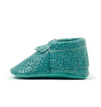 Freshly Picked Mocassins | Woven Teal - Green Hearts Pink