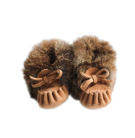 Fur Trim Moccasins | Mocha - Green Hearts Pink